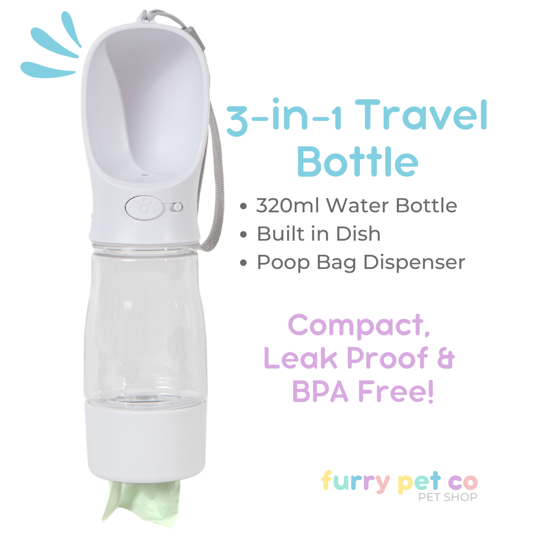 Furry Pet Co 3-in-1 Travel Bottle (White)