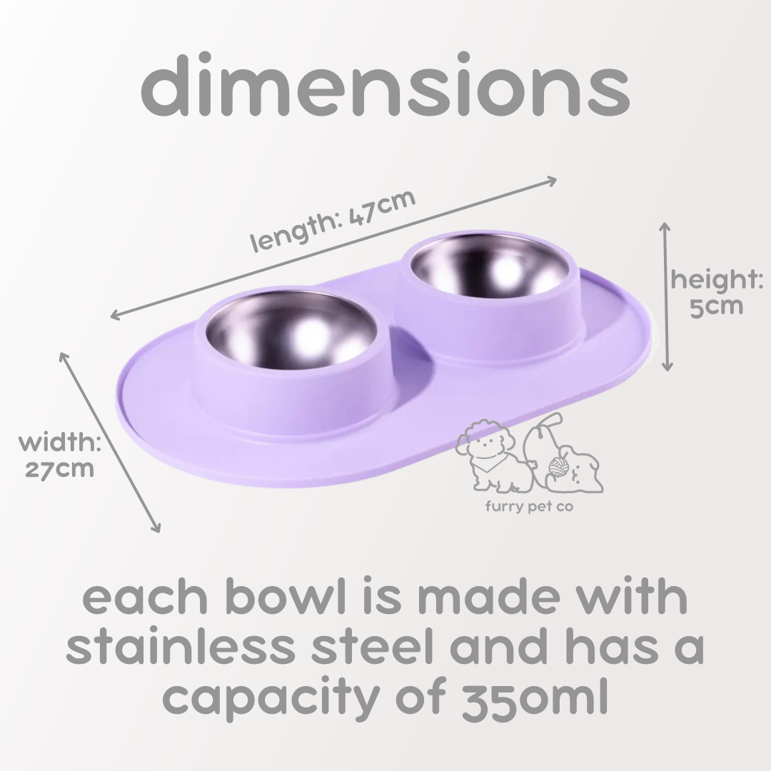 Furry Pet Co Non-Slip No Spill Stainless Steel Pet Bowls with Silicone Mat