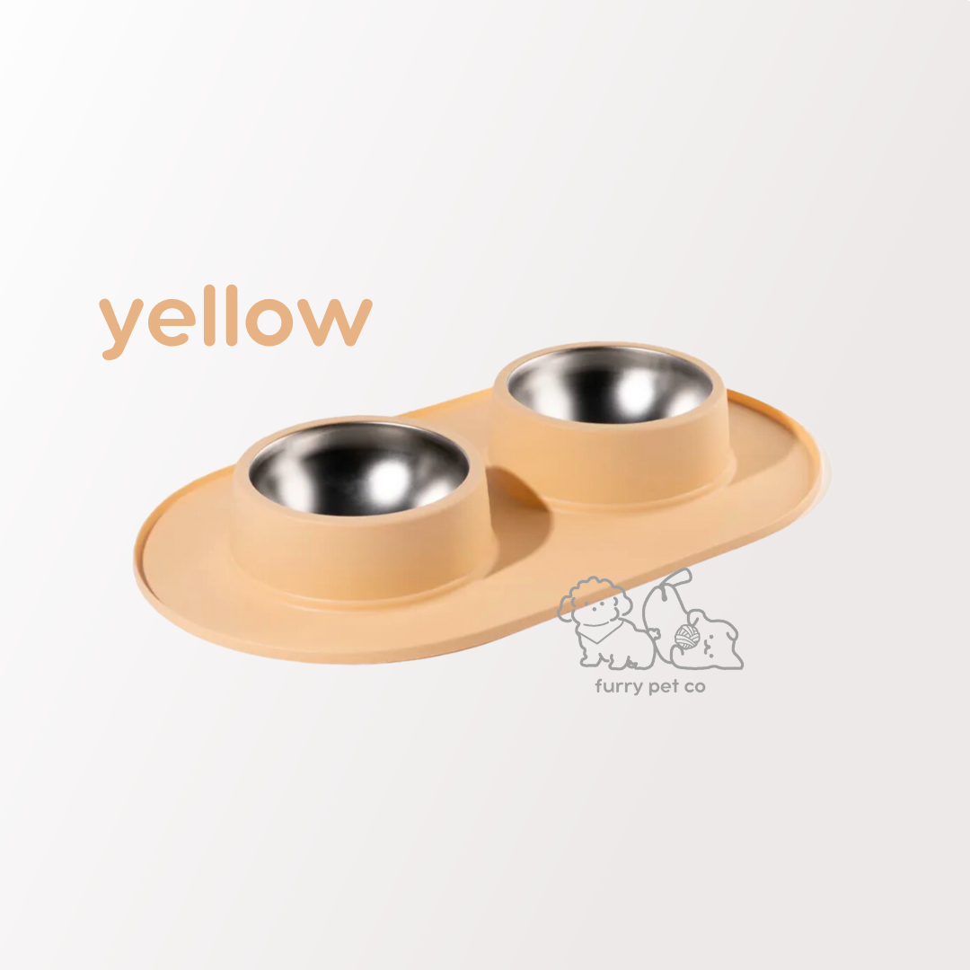 Furry Pet Co Non-Slip No Spill Stainless Steel Pet Bowls with Silicone Mat