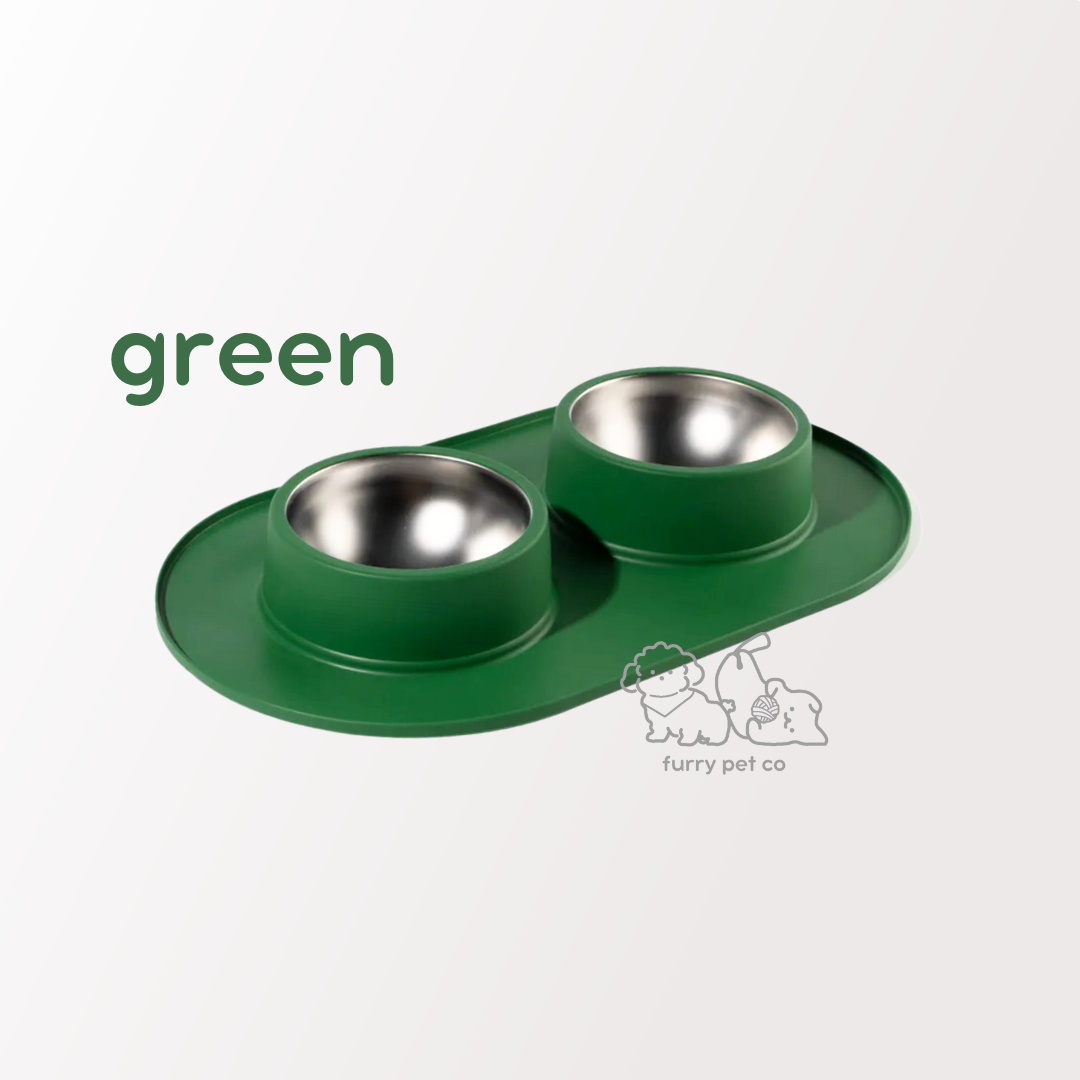 Furry Pet Co Non-Slip No Spill Stainless Steel Pet Bowls with Silicone Mat